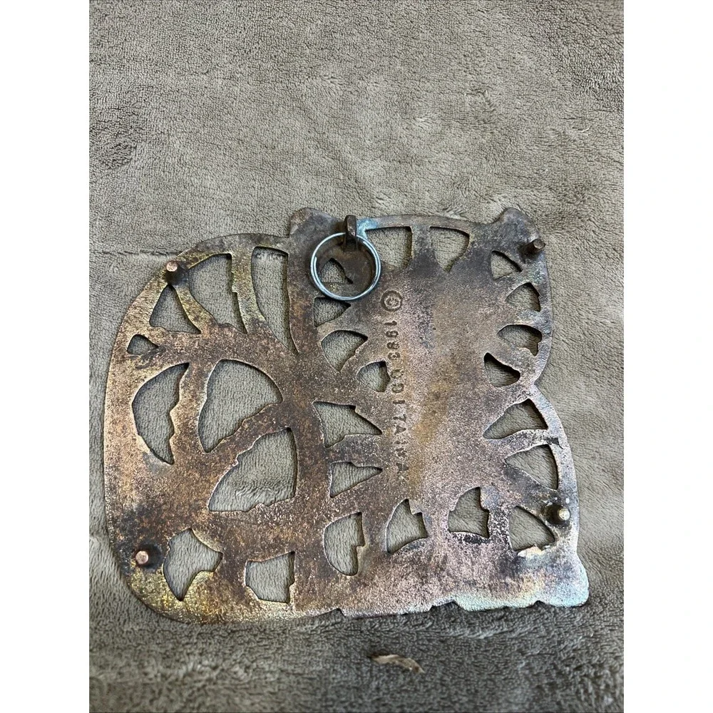 Vtg ODI Copper Cat Trivet 1983 Old Dutch Taiwan Cast Iron Wall Hanging Farmhouse